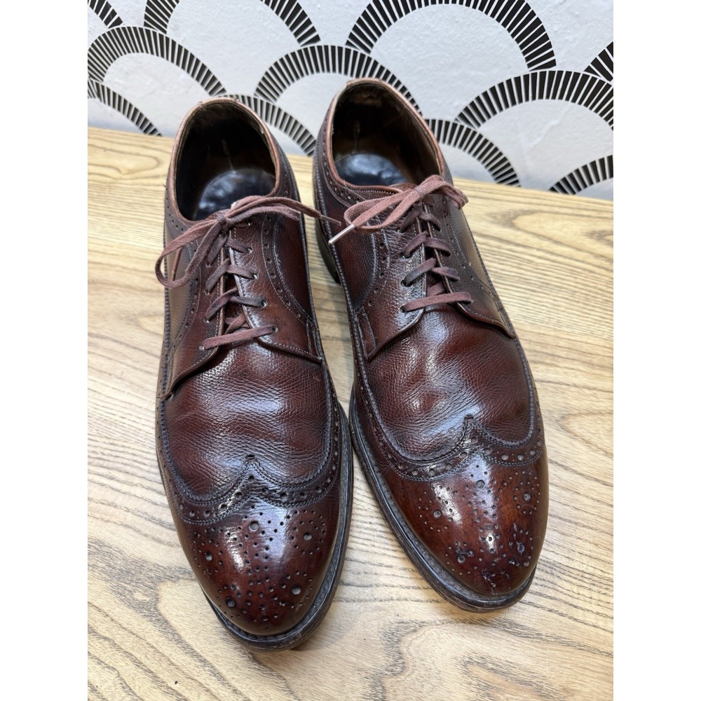 VTG Florsheim Royal Imperial Black Burgundy Leather Wingtip Dress Shoes Mens 12D
